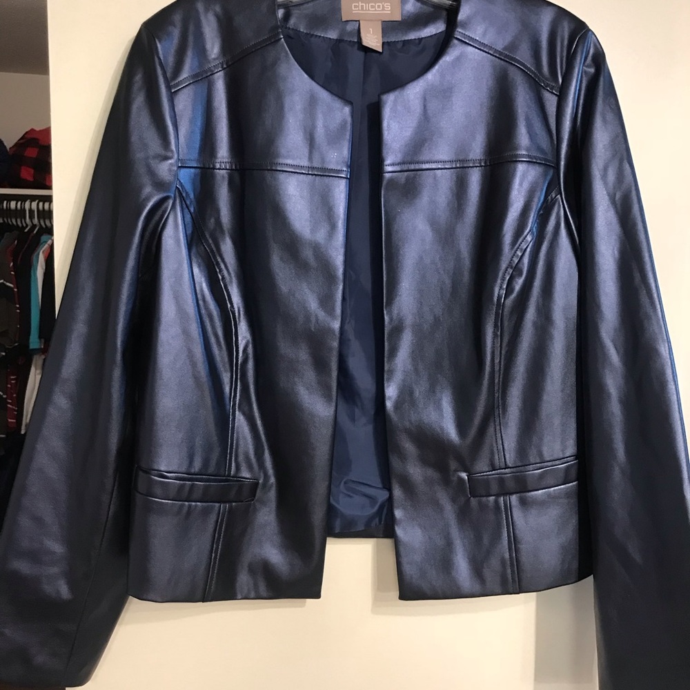Faux leather blue jacket